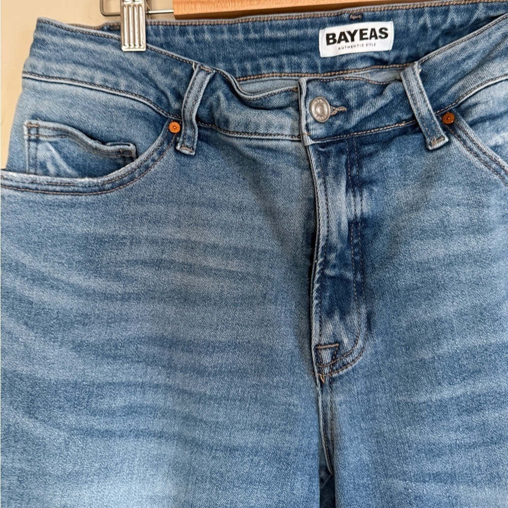 Bayeas High Rise Slim Straight Leg Jeans Medium Wash - Picture 7 of 10